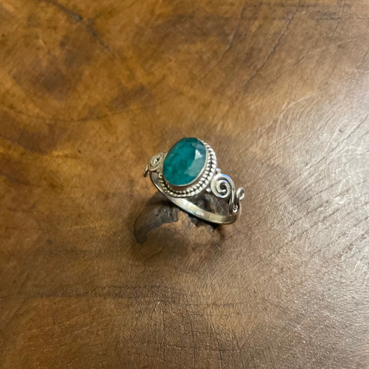 Emerald Bevel Cut Silver Ring