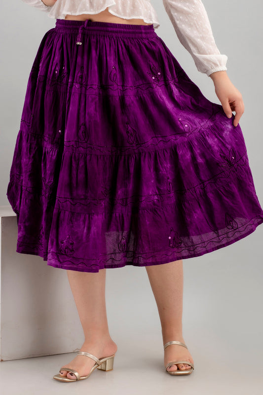 Cotton Knee Length Skirt Purple