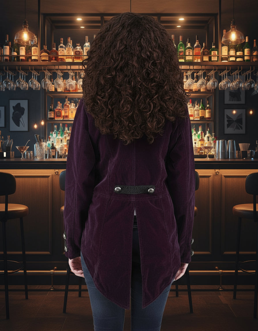 Purple Aubergine Velvet Military-Style Tailcoat Jacket | Steampunk Pirate Elegance