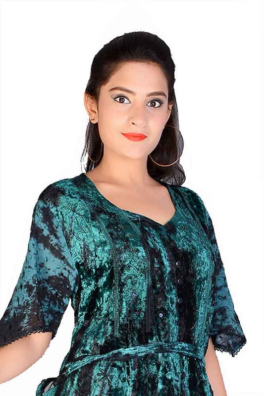 Velvet Tunic Top - Teal Green