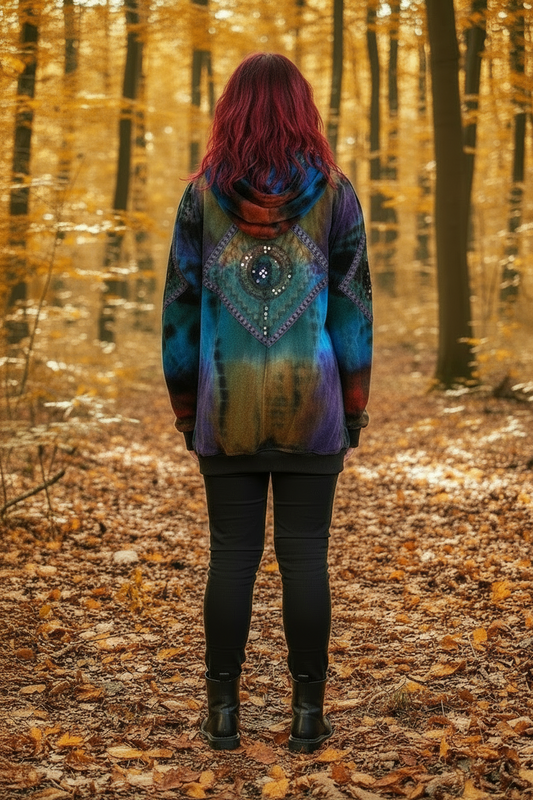 Crushed Velvet Zip Up Hoodie – Multicolour Tie-Dye Jacket with Embroidered Detail 🍁 🍂