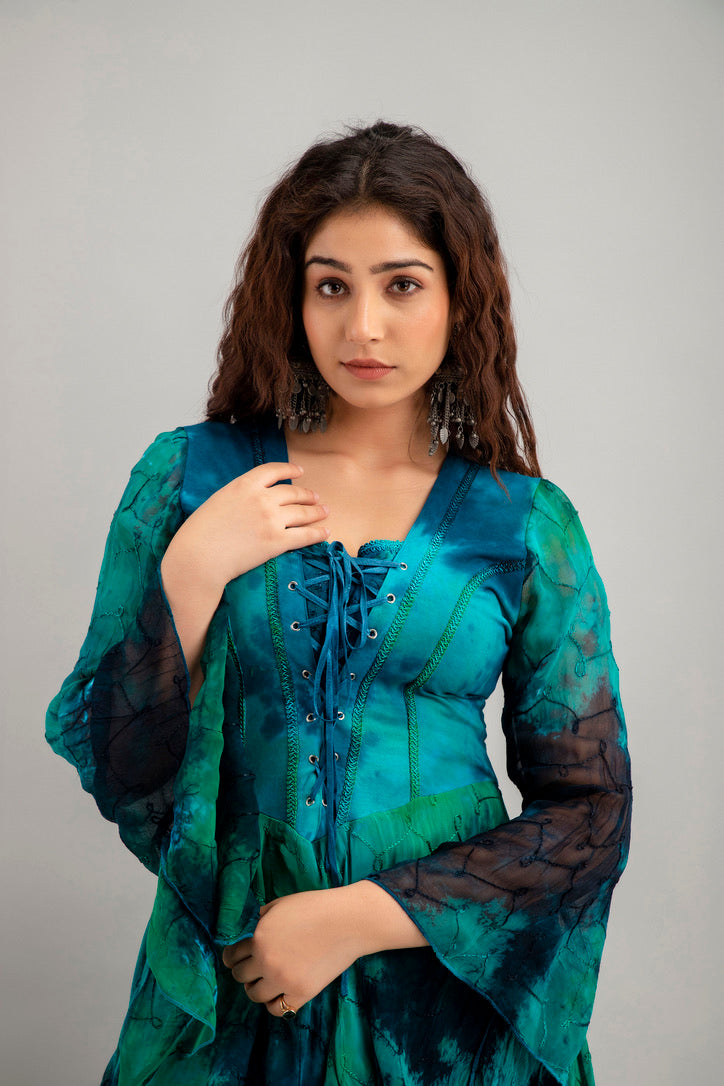 Medieval Sleeve Dress - Teal/Greens & Navy/Black