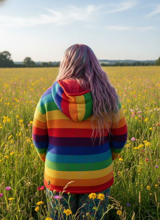 Yak Thick Wool Rainbow Fleece Lined Hooded Jacket