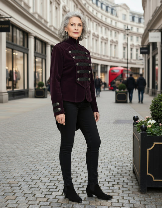 Purple Aubergine Velvet Military-Style Tailcoat Jacket | Steampunk Pirate Elegance