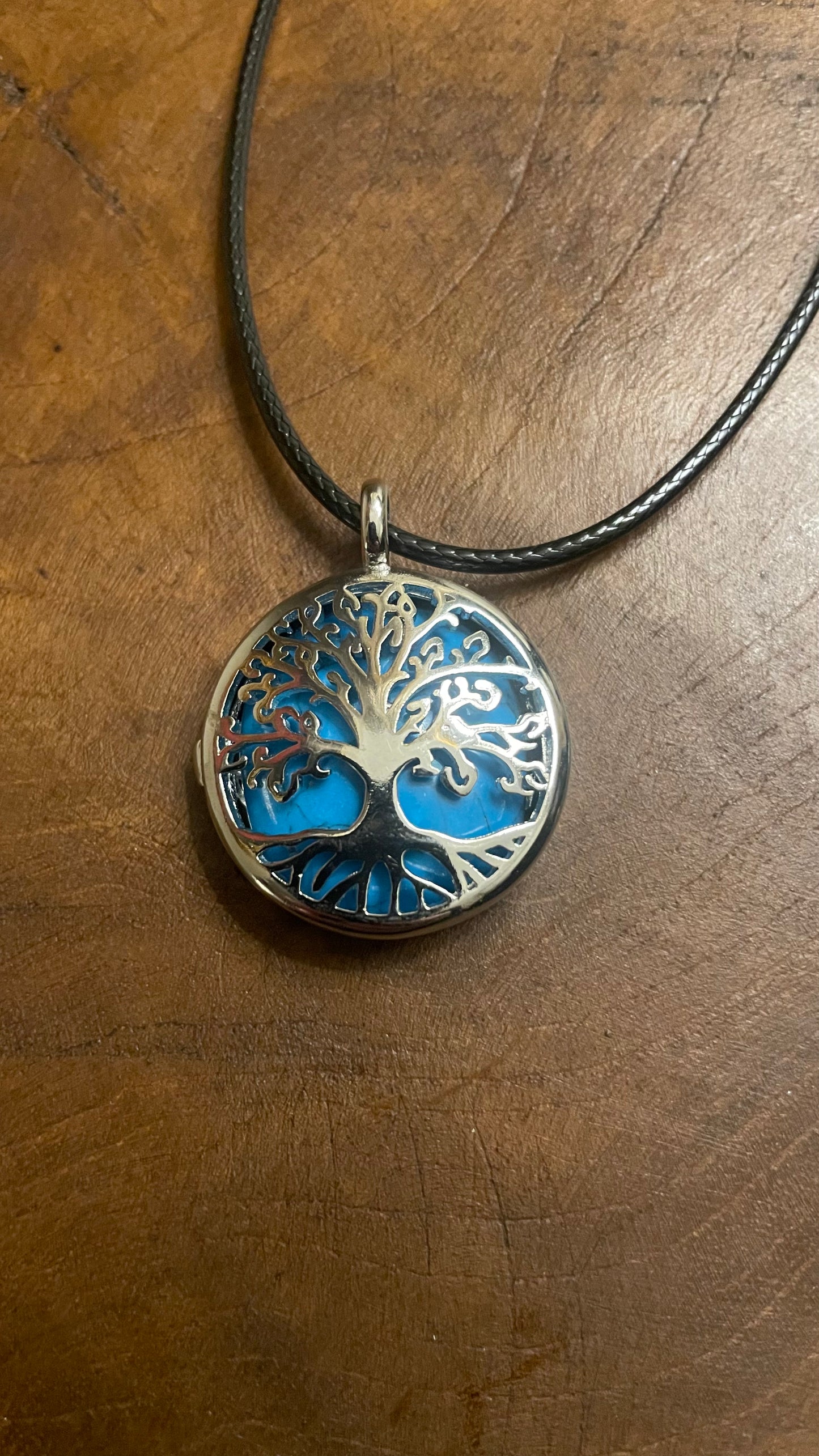 Reversible Tree of Life/ Lotus Necklace with Turquoise stone