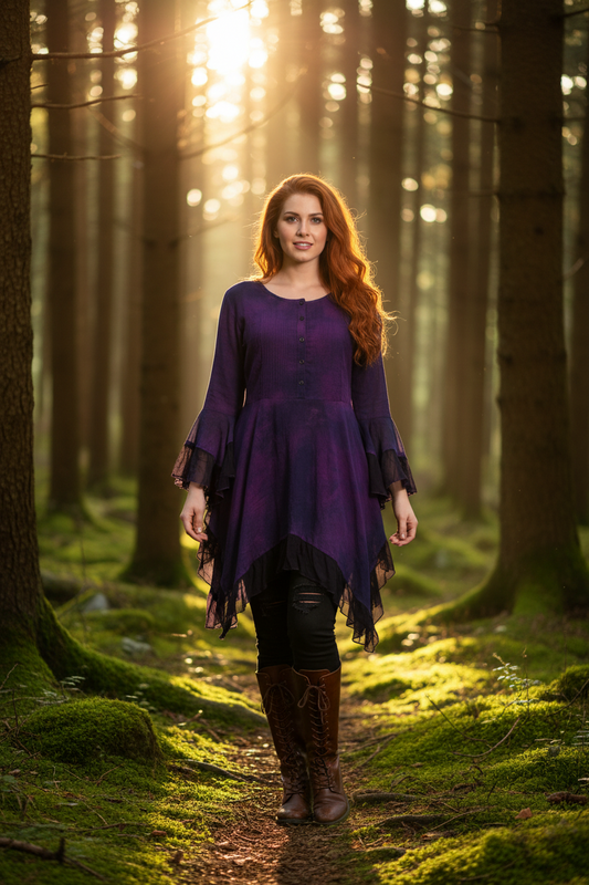 Cheesecloth Medieval Sleeve Top – Purple Tie-Dye