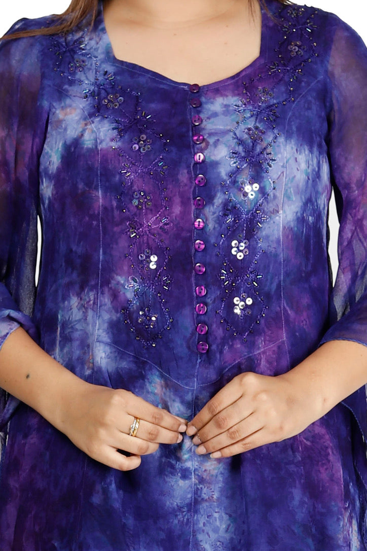 Sandra Top – Purple Tie-Dye Chiffon Tunic with Corset Back