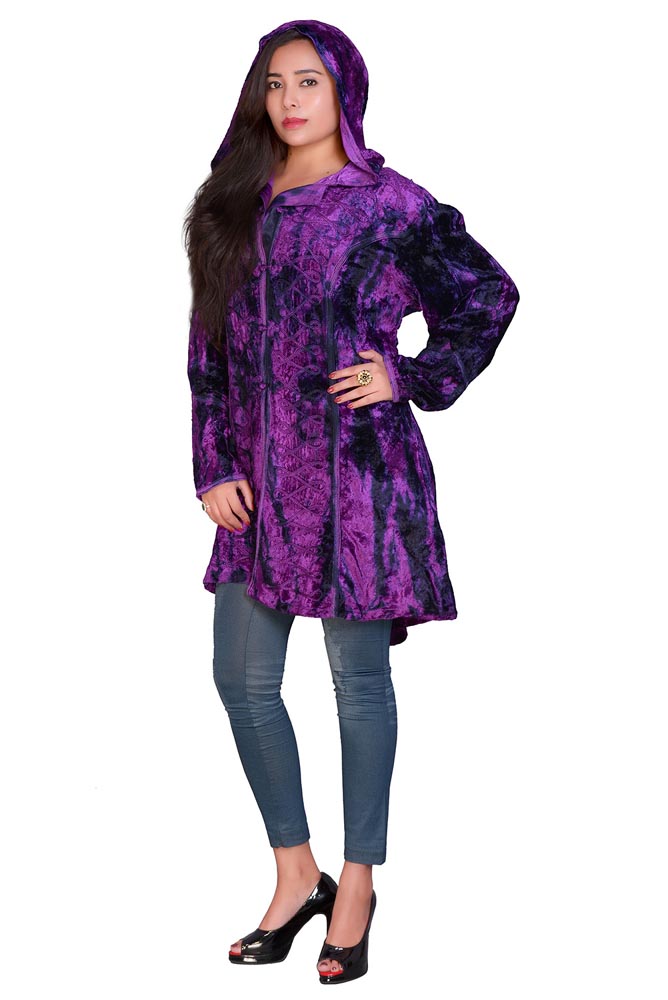 Purple Crushed Velvet Hooded Jacket
