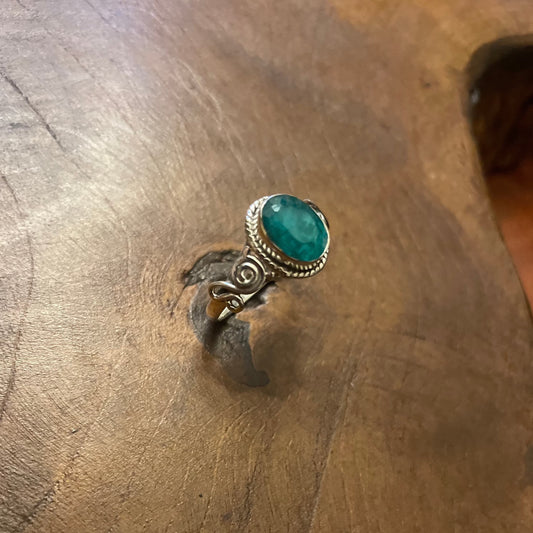 Emerald Bevel Cut Silver Ring