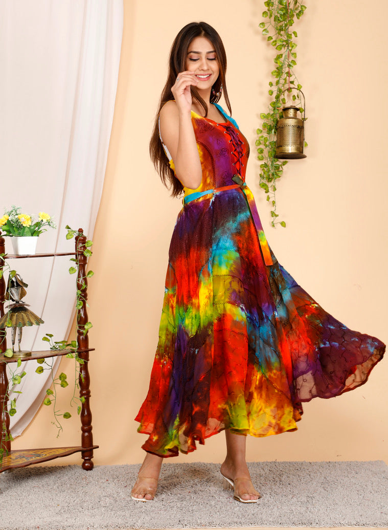 Lace Up Bodice Dress Rainbow Fit and Flare