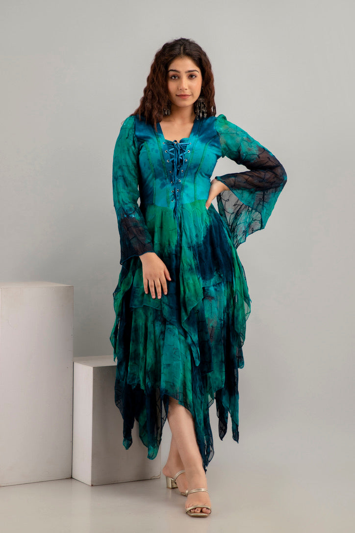 Medieval Sleeve Dress - Teal/Greens & Navy/Black