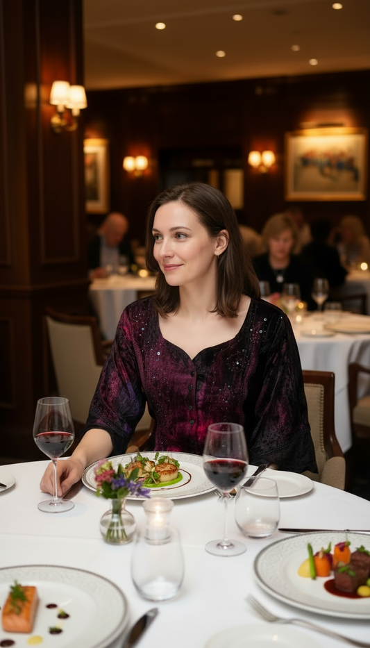 Elegant Crushed Velvet Red Purple Button Up Blouse Top with Ties