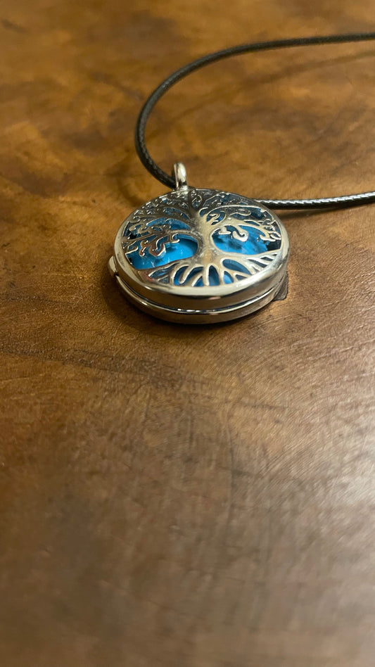 Reversible Tree of Life/ Lotus Necklace with Turquoise stone