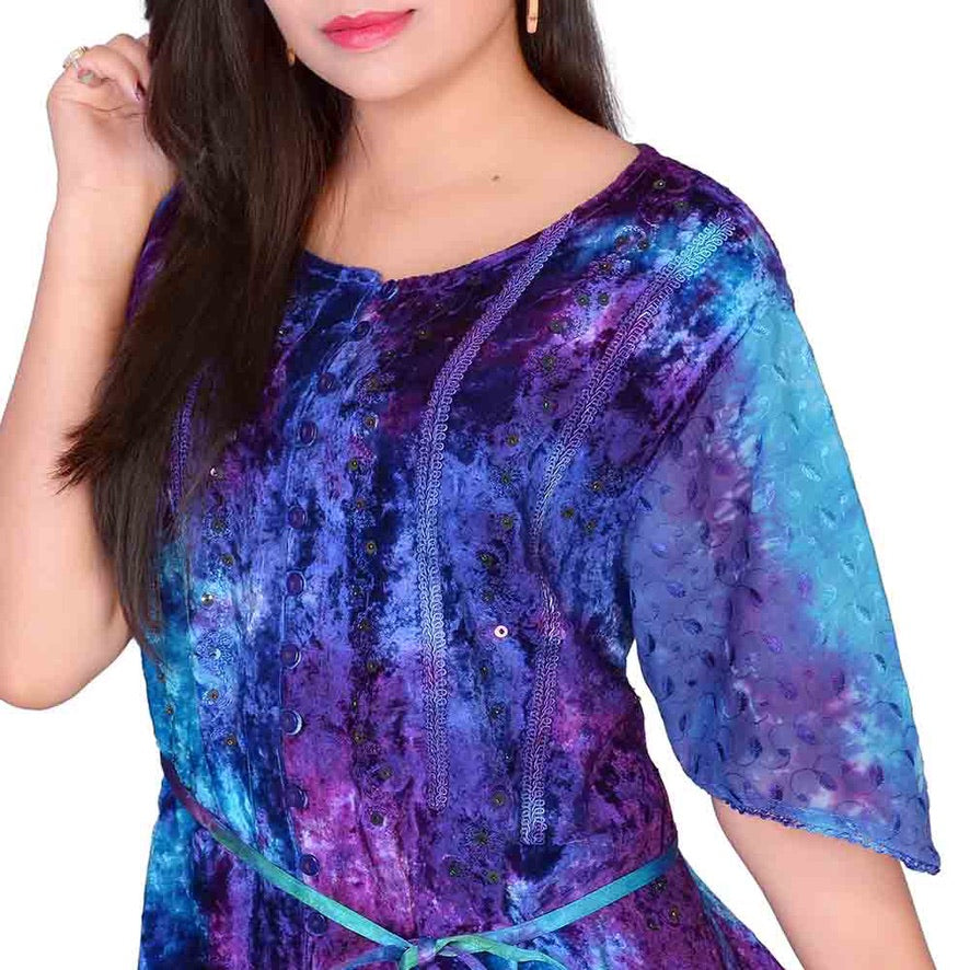 Velvet Tunic Top - Blue Turquoise Purple