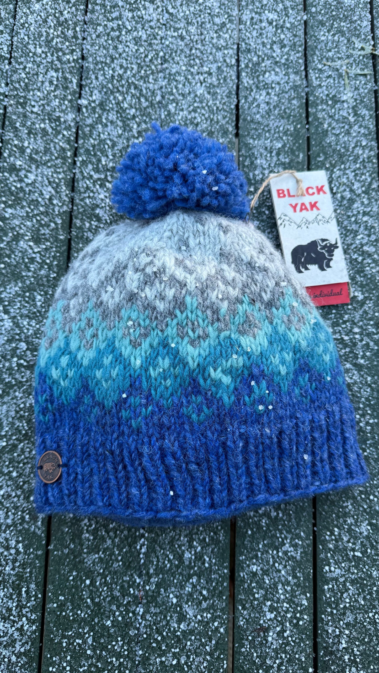 Yak Wool Bobble Hat – Blue, Teal, Turquoise, Grey