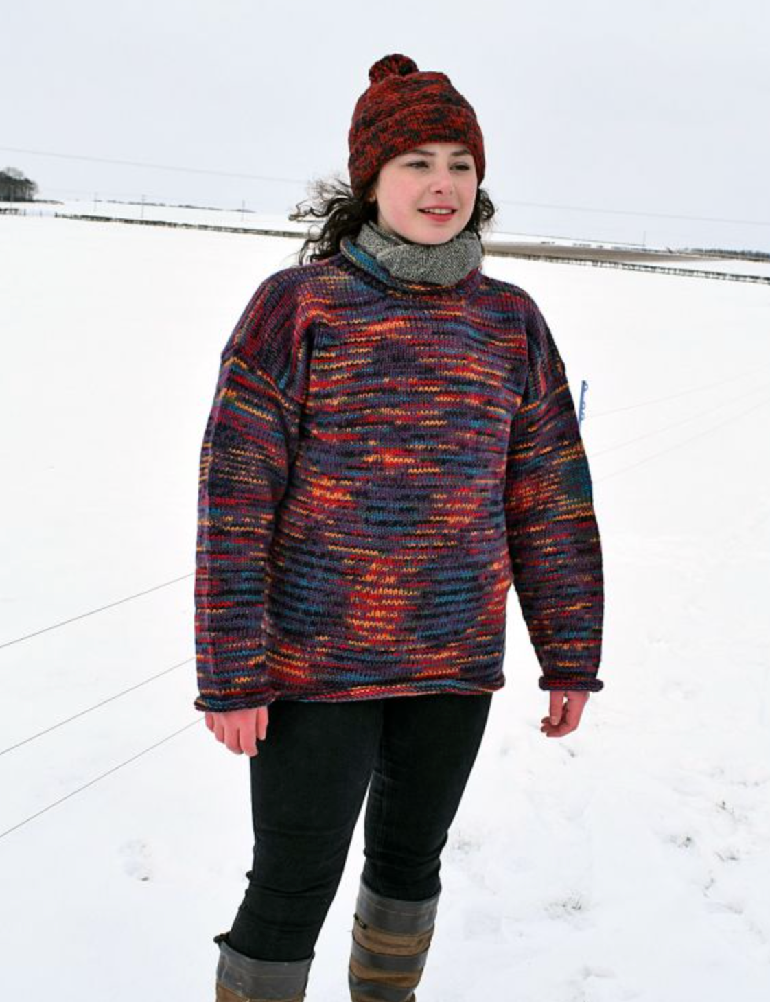 Yak Thick Wool Jumper - Burgundy Multicoloured