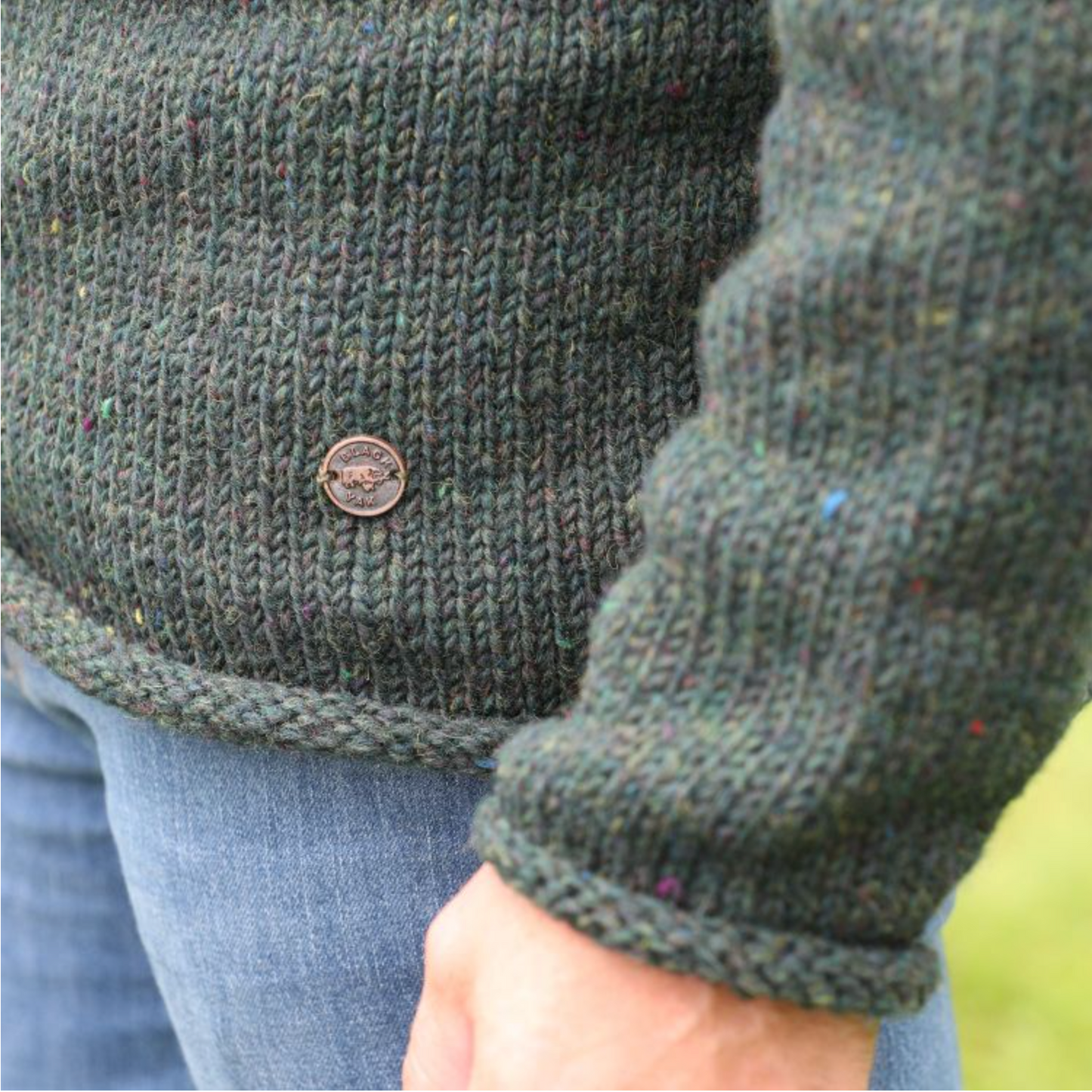 Yak Thick Wool Green Jumper - Pine Heather