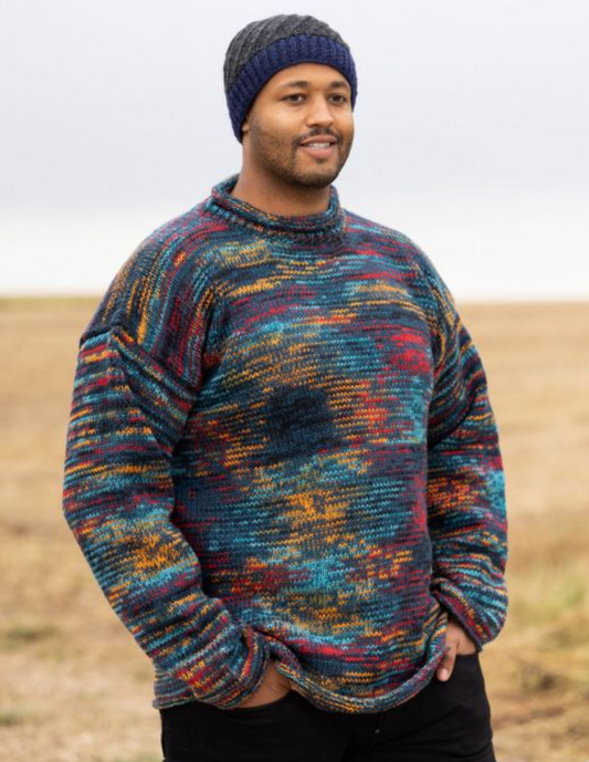 Yak Thick Wool Jumper - Teal Multicoloured Rainbow