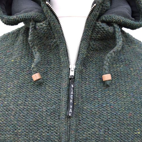 Yak Thick Wool Fleece Lined Green Hoody - Jacket with Detachable Hood