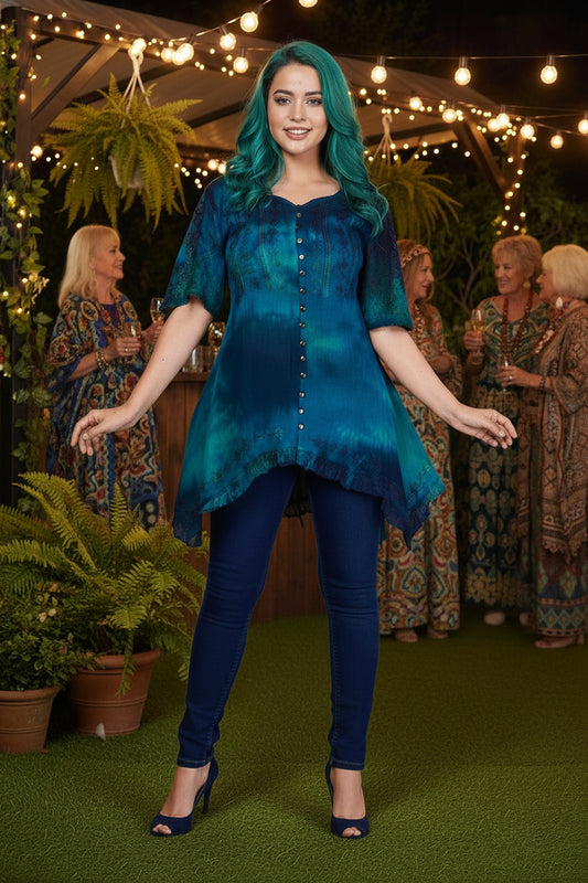 CC Top – Cheesecloth Cotton Tunic in Ocean Teal | Elegant Boho Style for Women