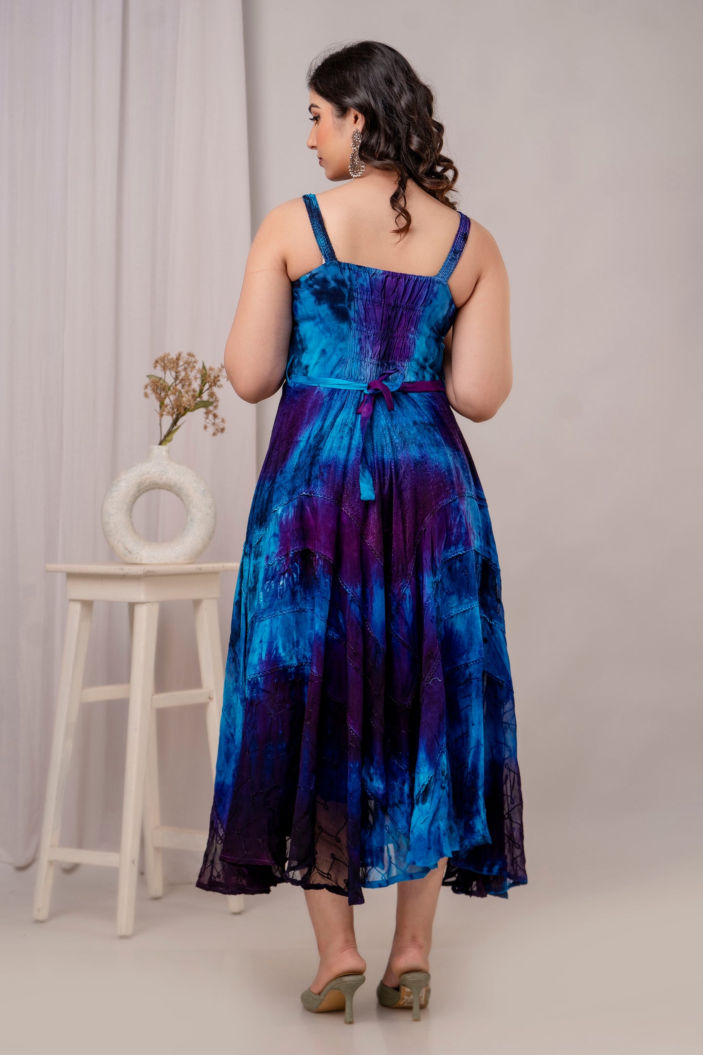 Lace Up Bodice Dress Blue / Purple Fit and Flare