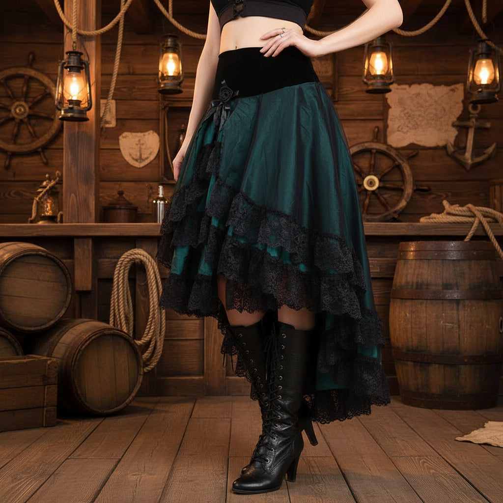 Purple Satin & Lace Steampunk Skirt – Gothic Pirate High-Low Design