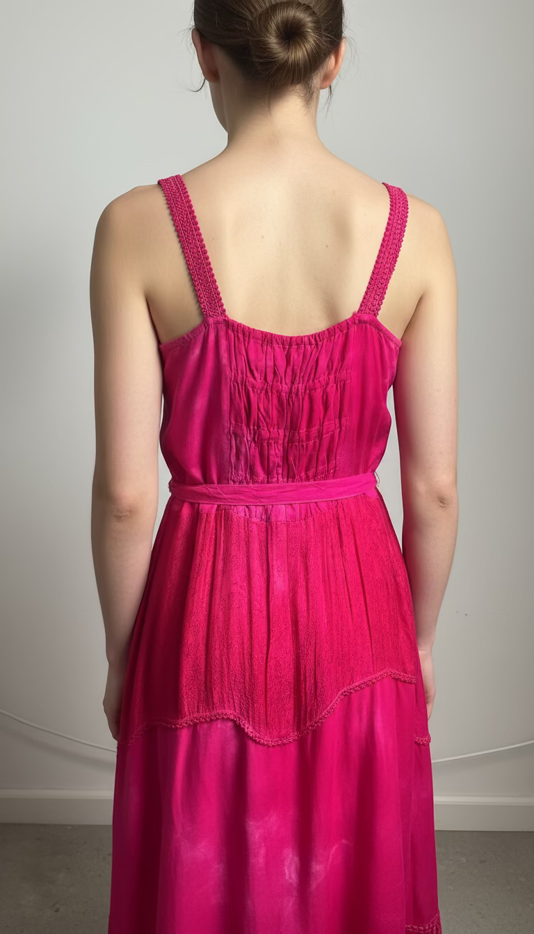 🌺 Magenta Lace Up Dress – Boho Fit and Flare Maxi with Handkerchief Hem