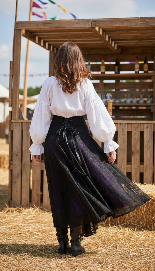 Purple Satin & Black Lace Corset Skirt – Steampunk, Pirate & Gothic Elegance