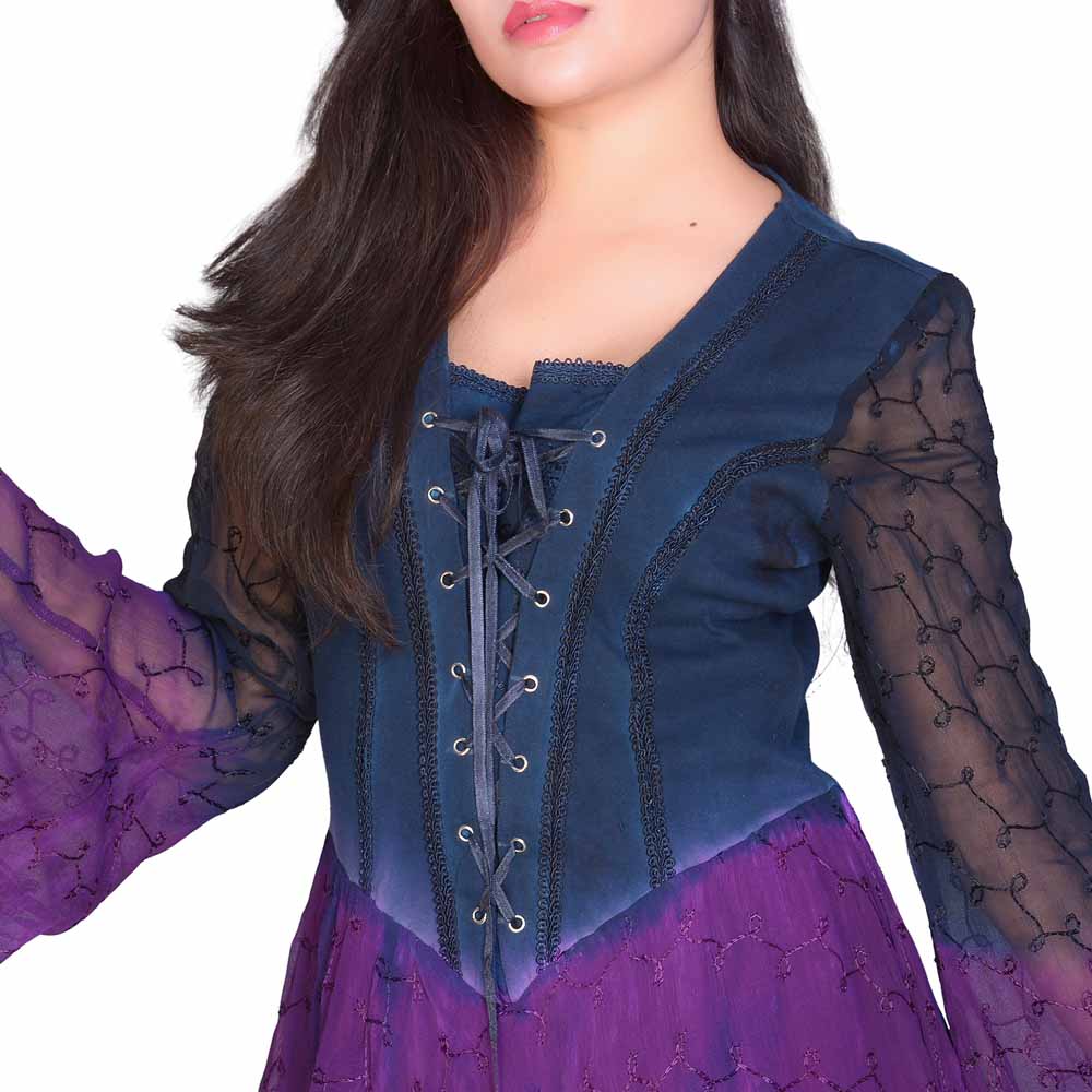 Medieval Sleeve Dress - Navy / Purple