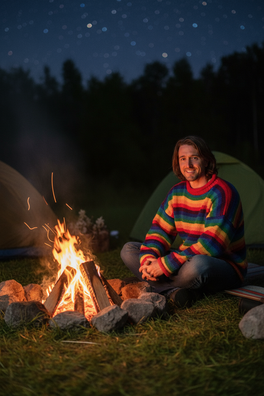 Natural Thick Wool Jumper Yak Wool - Rainbow