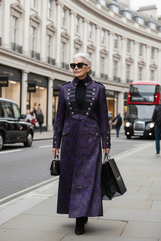 Purple Steampunk Pirate Long Victorian Brocade Coat – Gothic Jacket