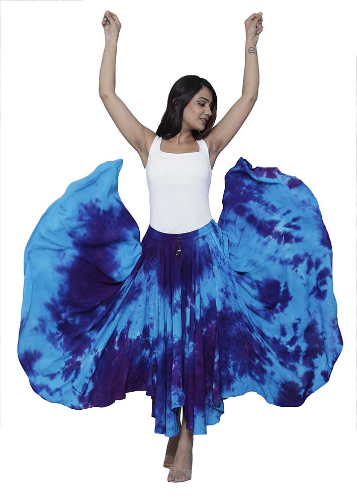 Full Circle Tie Dye Skirt – Ultra Swishy Boho Skirt with Elasticated Waist (Blue/Purple Multi)