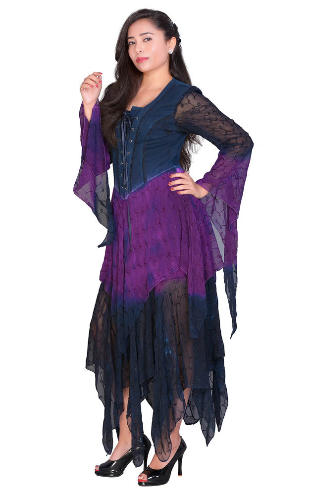 Medieval Sleeve Dress - Navy / Purple