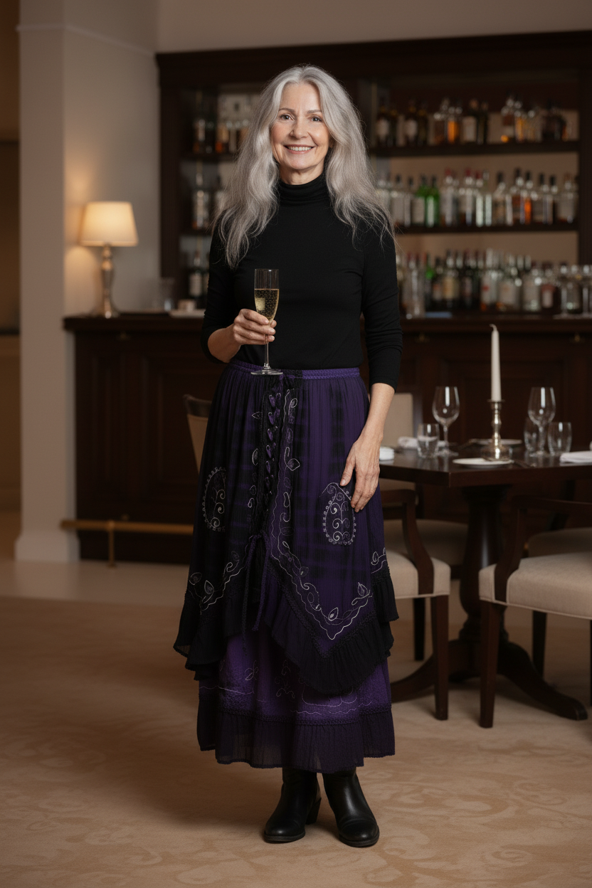 Purple Bohemian Two-Layered Skirt with Chiffon Overlay