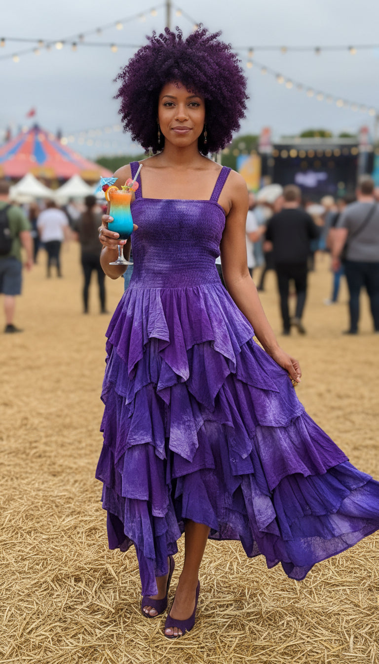 Sky Dress – Purple Cotton Handkerchief Maxi Dress | Fit & Flare Summer Style