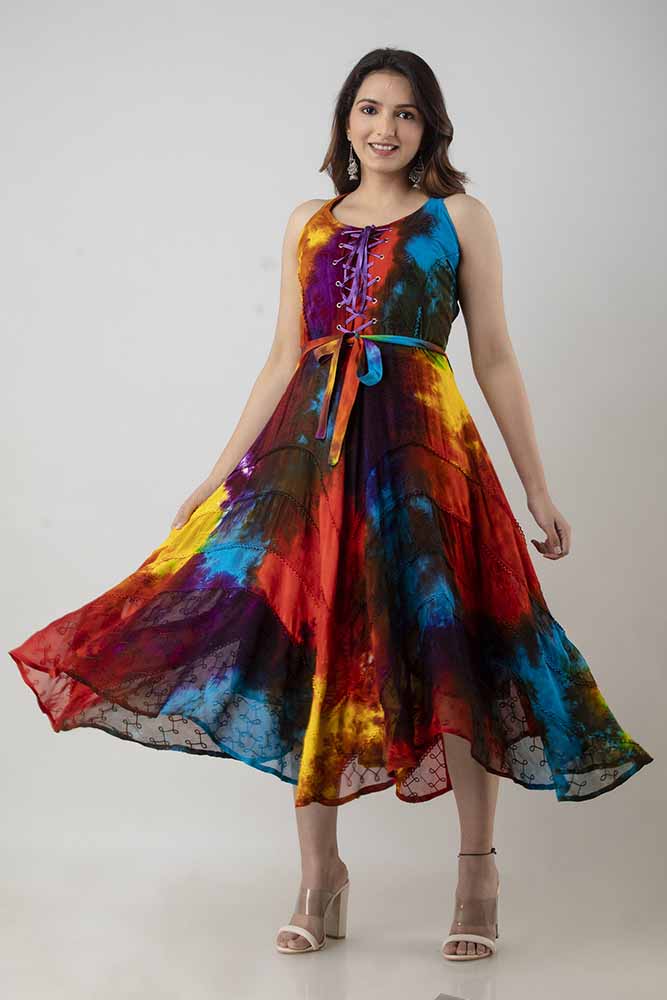 Lace Up Bodice Dress Rainbow Fit and Flare