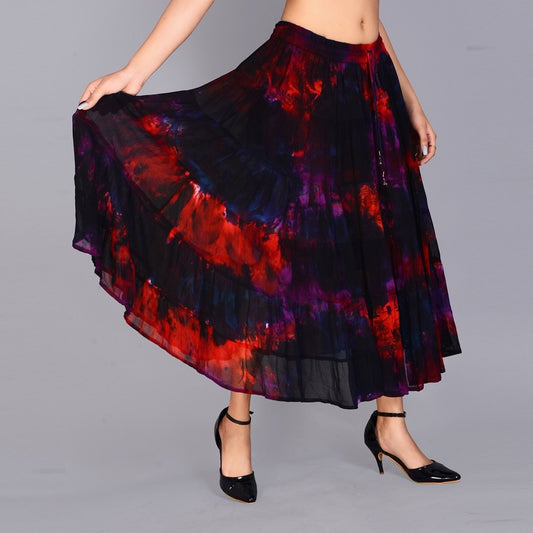 Chiffon Skirt Red/Navy & Purple 3/4 Length