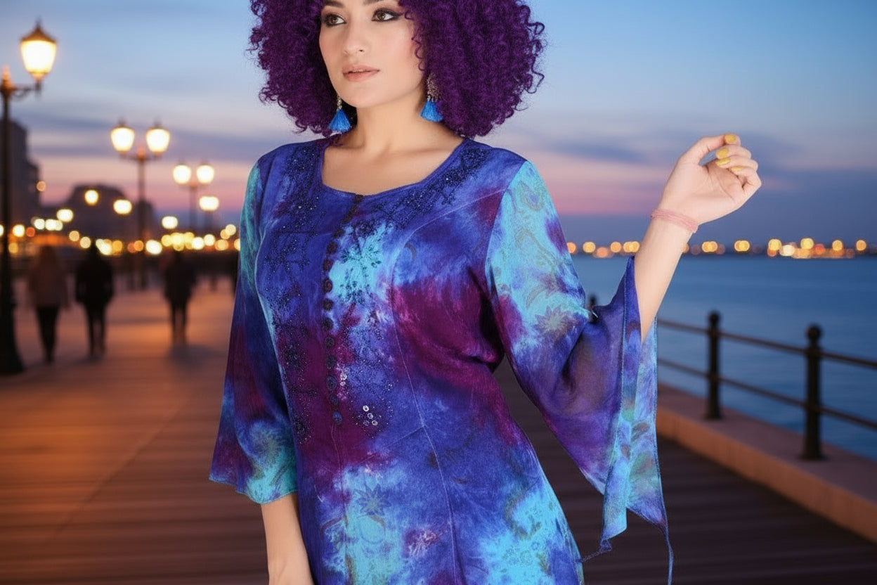 Sandra Tie-Back Chiffon & Cotton Tunic Top – Elegant Boho Fairy Style with Medieval Sleeves