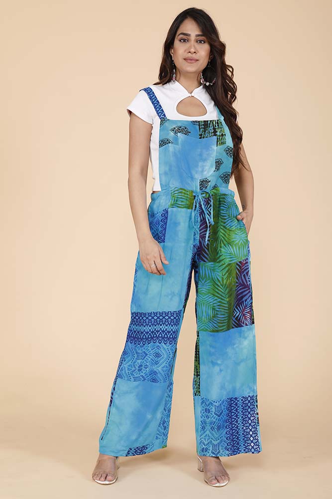 Patchwork Dungarees Turquoise