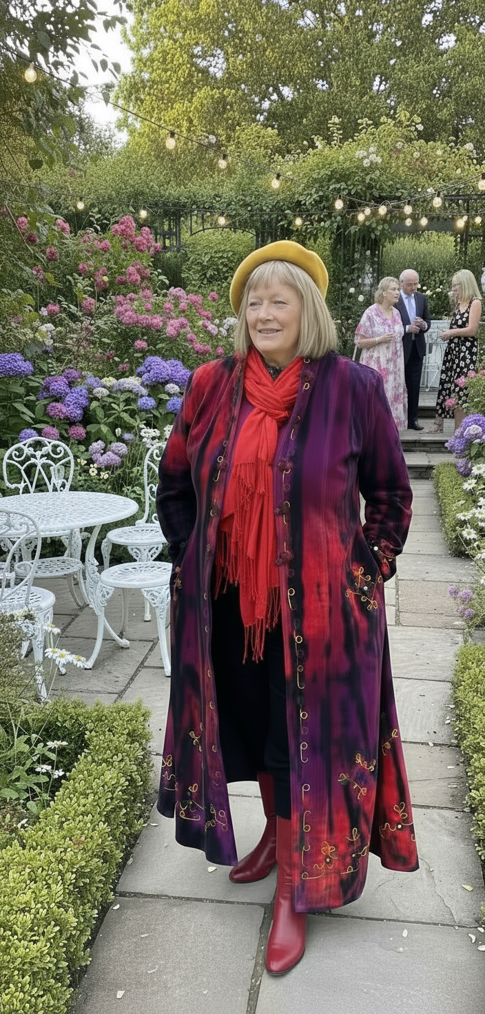 Bohemian Cotton Velvet Embroidered Coat – Long Tie-Dye Jacket in Red and Purple 🍂