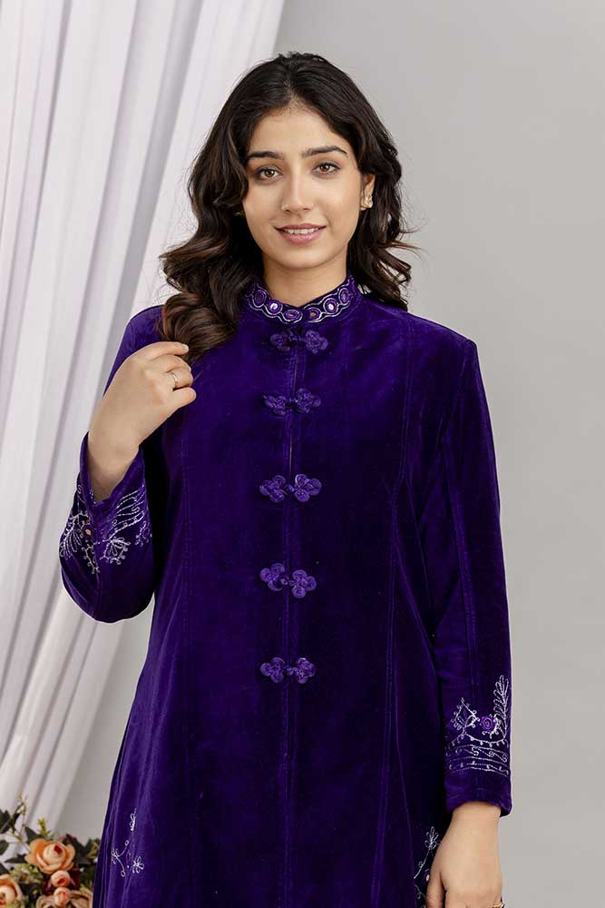 Velvet Coat Long - Rich Purple