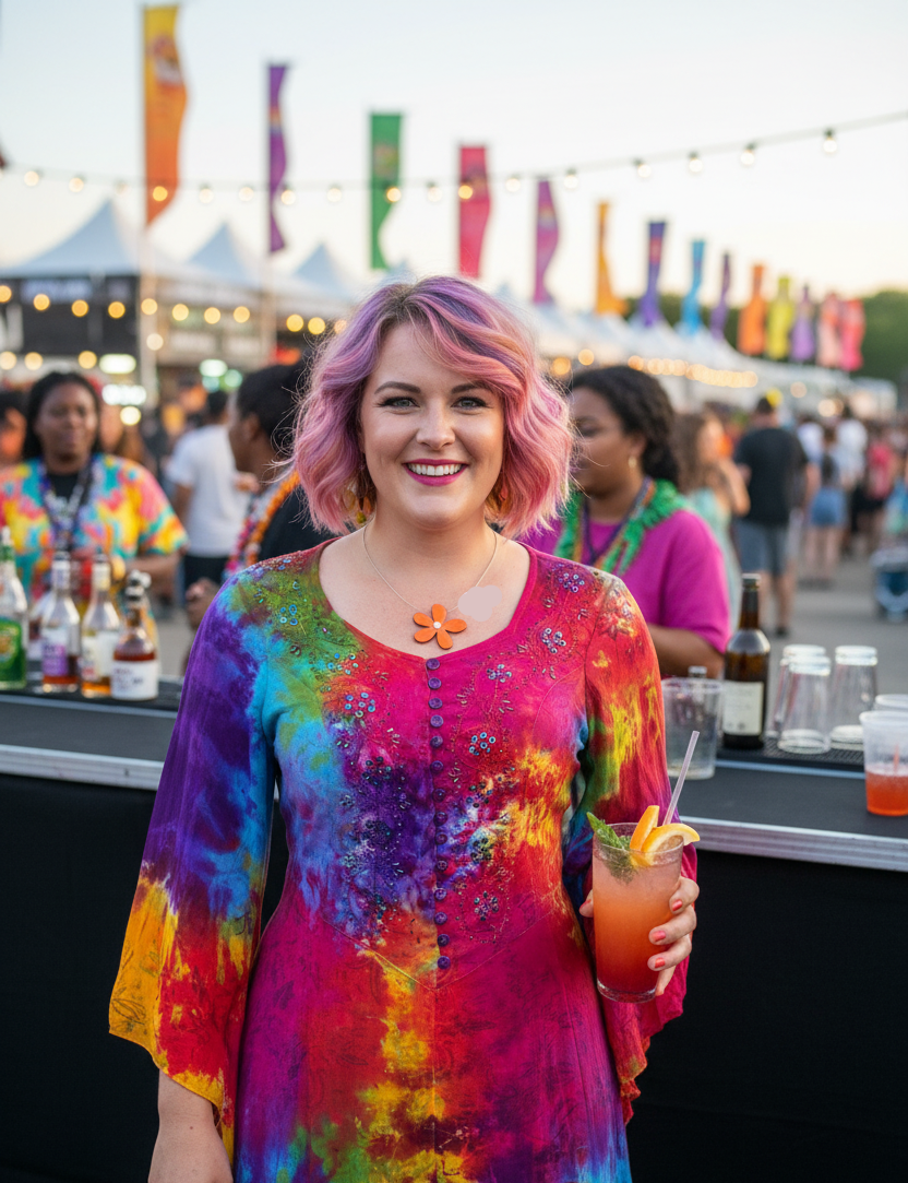 Rainbow Sandra Top – Cheesecloth-Lined Chiffon Tunic with Corset Tie-Back & Flowing Medieval Sleeves