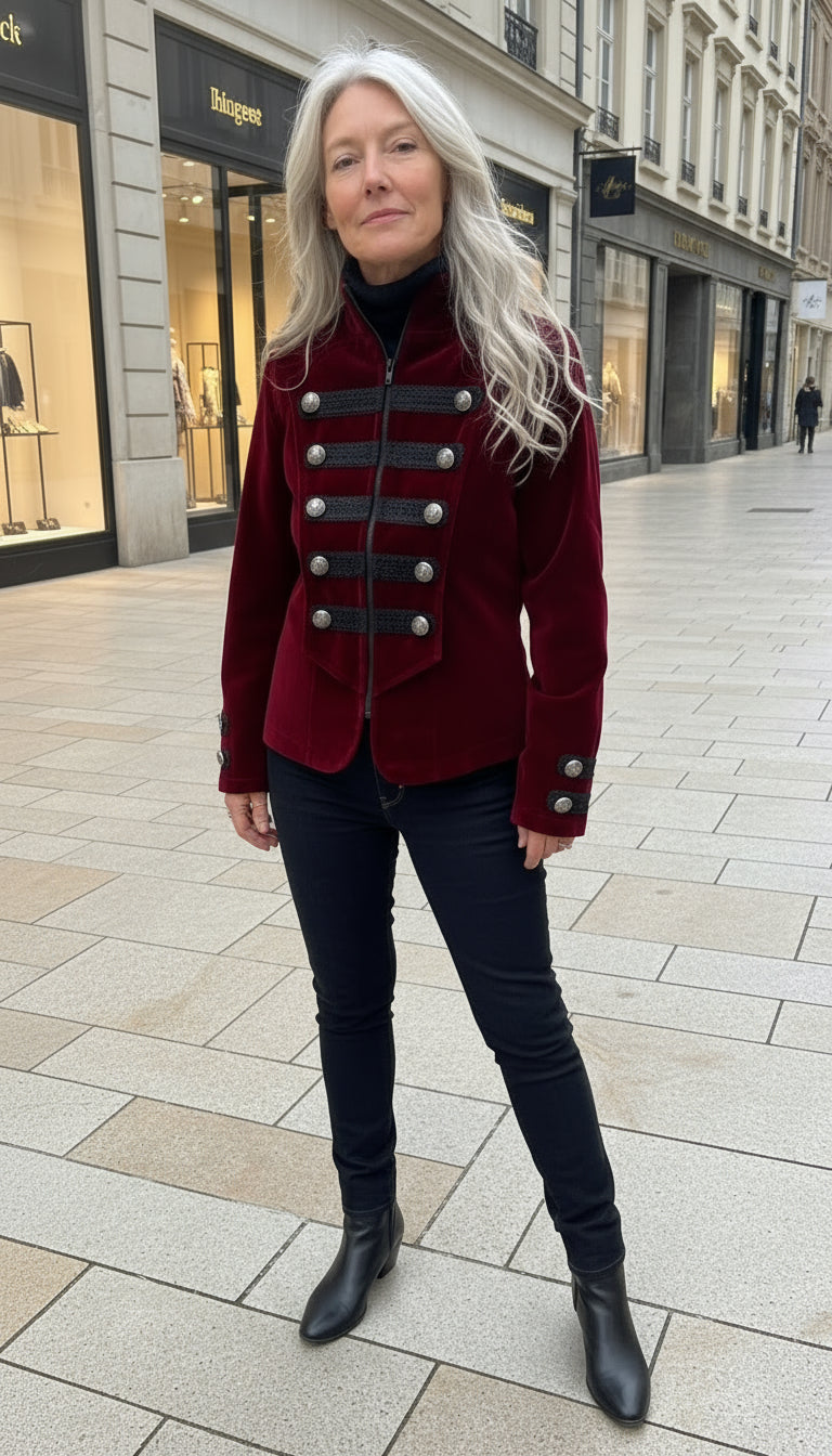 Velvet Military-Style Tailcoat Jacket | Steampunk Pirate Elegance Burgundy Maroon