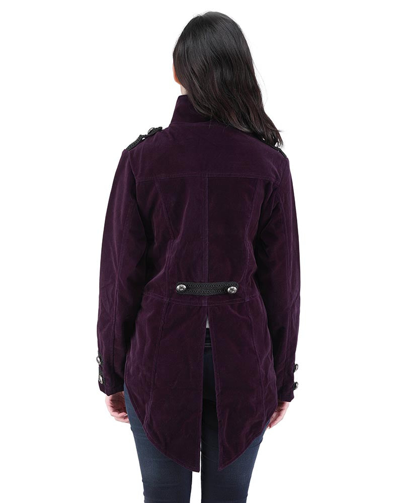 Steampunk Military Velvet Jacket Tailcoat - Aubergine Purple