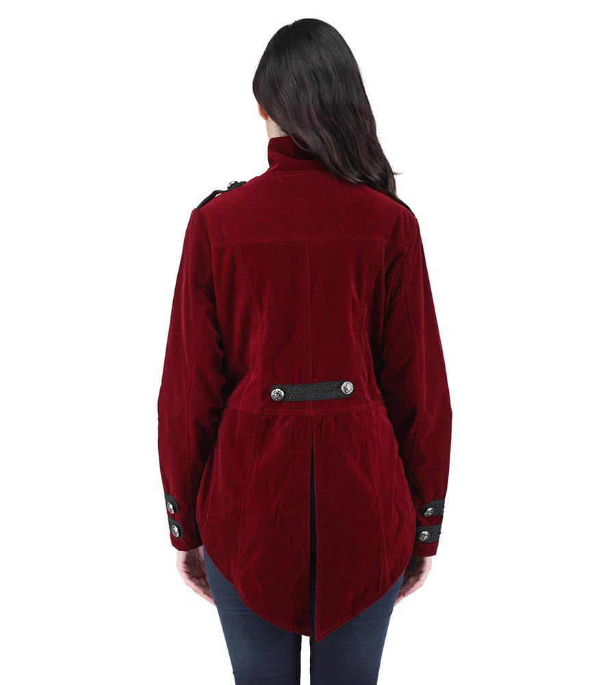 Steampunk Military Velvet Jacket Tailcoat - Burgundy