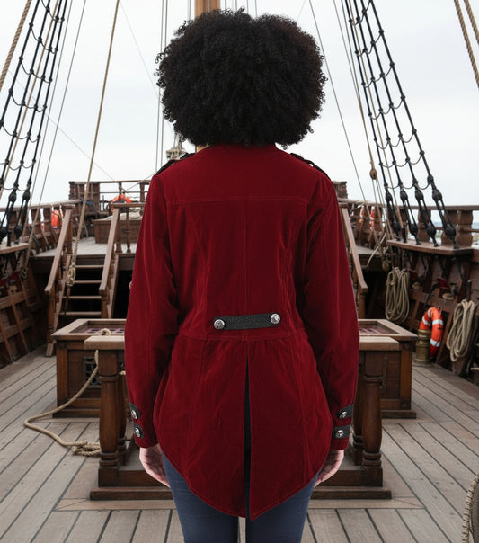 Velvet Military-Style Tailcoat Brixham Jacket | Steampunk Pirate Elegance Burgundy Maroon