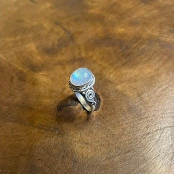 Rainbow Moonstone Silver Ring