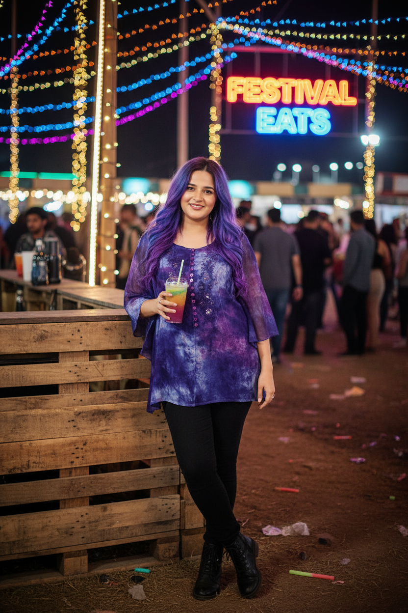 Sandra Top – Purple Tie-Dye Chiffon Tunic with Corset Back