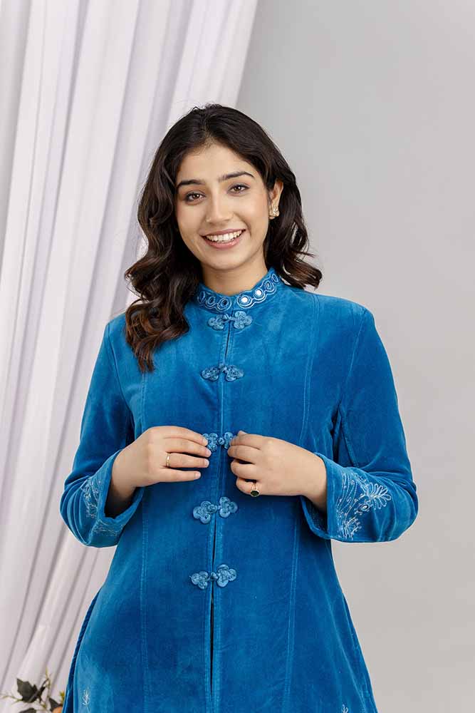Velvet Coat Long - Electric Blue