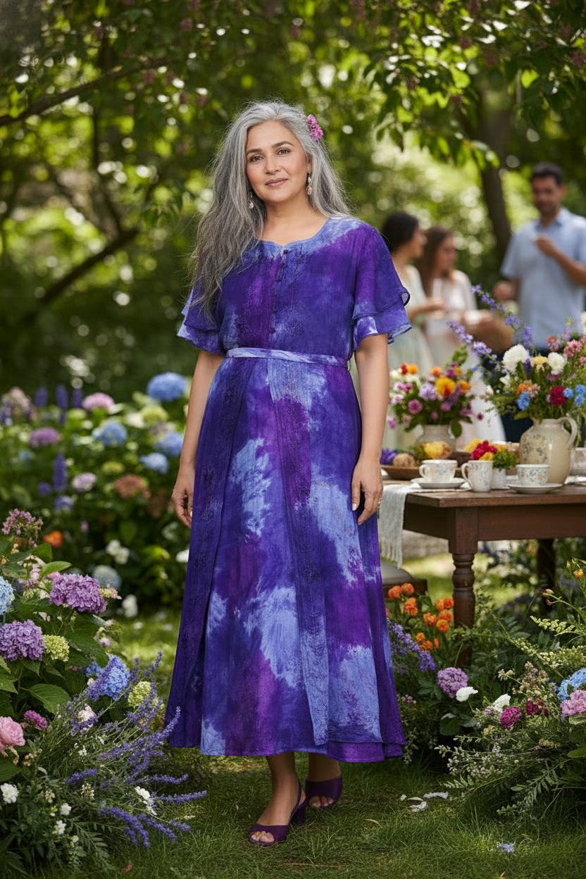 Suzanna Dress – Purple Lavender Dress with Chiffon Overlay | Elegant Fit & Flare Style